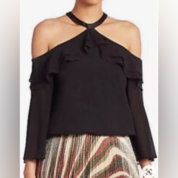 Alice + Olivia Silk Black Ruffle Long Sleeve Blouse Size Large - Picture 1 of 9